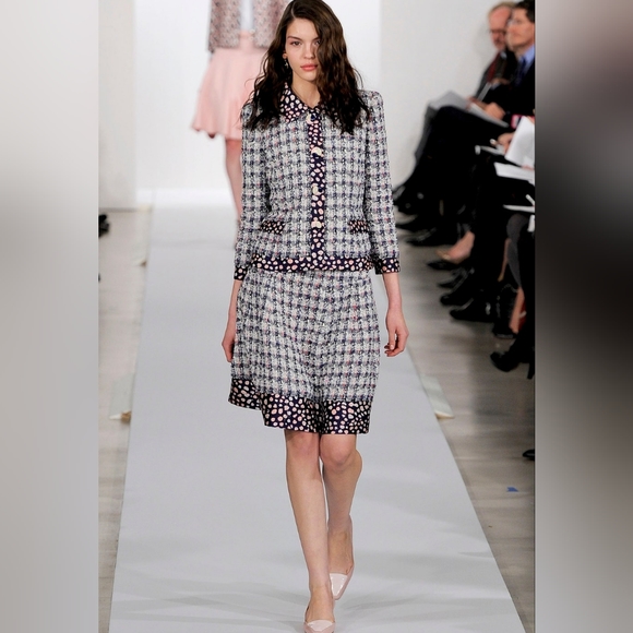 ♡$2,990 OSCAR DE LA RENTA EXCLUSIVE TWEED SEQUIN SILK LINED RUNWAY COAT US 14 - Picture 14 of 15